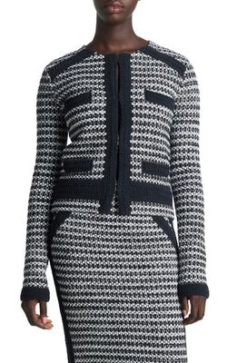 St. John Collection Bicolor Mixed Knit Crop Jacket in Black/Ivory Multi