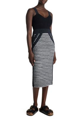 St. John Collection Bicolor Mixed Knit Midi Dress in Black/Ivory Multi
