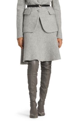 St. John Collection Brushed Wool & Mohair Blend A-Line Skirt in Light Heather Gray