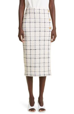 St. John Collection Check Bouclé Tweed Knit Wrap Skirt in Ecru Black Multi