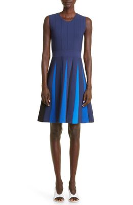 St. John Collection Colorblock Godet Sleeveless Sweater Dress in Navy Multi