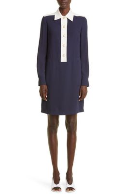 St. John Collection Colorblock Long Sleeve Crepe Mini Shirtdress in Navy/Ecru