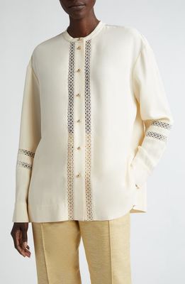 St. John Collection Crepe Back Satin Button-Up Shirt in Ecru