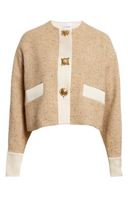 St. John Collection Crepe Trim Boxy Tweed Jacket in Light Sand