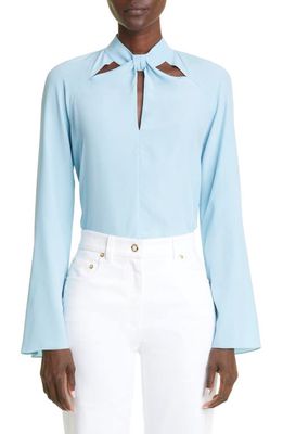 St. John Collection Cutout Silk & Wool Blouse in Sky Blue