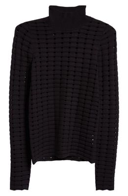 St. John Collection Dimensional Pointelle Stitch Turtleneck Sweater in Black