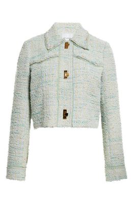 St. John Collection Eyelash Tweed Short Jacket in Mint/Ecru Multi