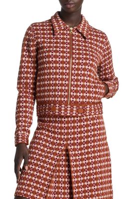 St. John Collection Geo Jacquard Jacket in Cranberry/Brick Multi