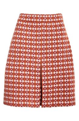 St. John Collection Geometric Jacquard Wool Blend Skirt in Cranberry/Brick Multi