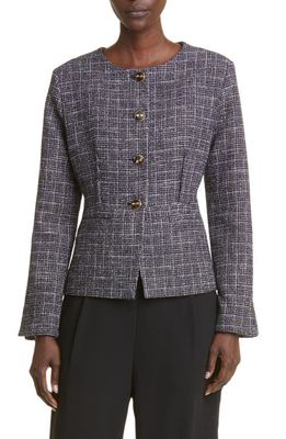 St. John Collection Graphic Check Tweed Jacket in Navy/Moss/Ecru
