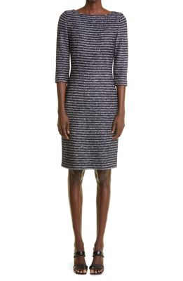 St. John Collection Inlaid Sequin Tweed Knit Sheath Dress in Navy Multi