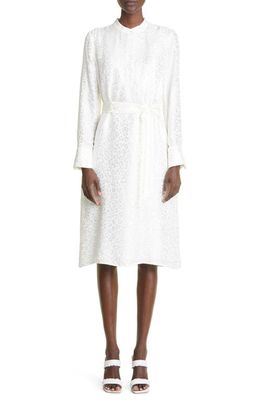 St. John Collection Leopard Jacquard Long Sleeve Shirtdress in White