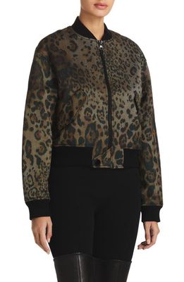St. John Collection Leopard Print Cotton Blend Twill Bomber Jacket in Black/Vicuna Multi