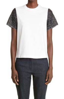 St. John Collection Metallic Sleeve Cotton Jersey T-Shirt in White/Black