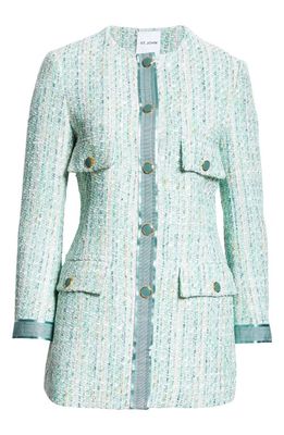 St. John Collection Metallic Slub & Tape Tweed Jacket in Jade Multi