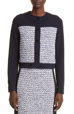 St. John Collection Mixed Media Crop Jacket in Navy/Ecru