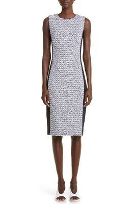 St. John Collection Mixed Media Sleeveless Sheath Dress in Navy/Ecru