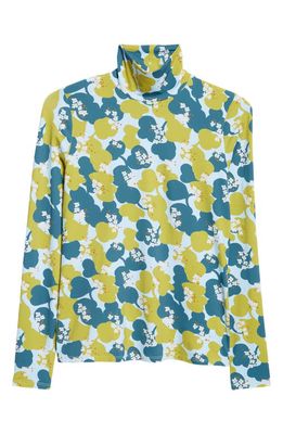 St. John Collection Nuda '60s Floral Turtleneck Top in Mint Multi