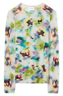 St. John Collection Nuda Abstract Floral Print Jersey Top in Green Multi