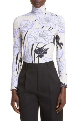 St. John Collection Nuda Floral Turtleneck Top in Stone/Midnight Multi