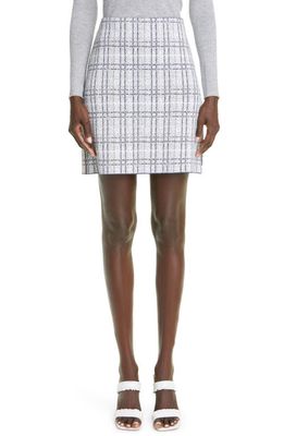 St. John Collection Pixelated Plaid Jacquard Miniskirt in Ecru/Navy Multi