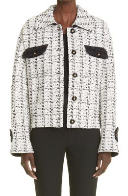 St. John Collection Plaid Textured Tweed Jacket in Ecru Black