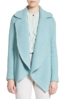 St. John Collection Plush Bouclé Wool & Silk Cardigan in Deep Mint