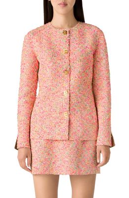 St. John Collection Raw Edge Tweed Knit Jacket in Orange Pink Multi