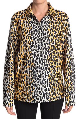 St. John Collection Satin Back Leopard Print Shirt in Goldenrod Multi