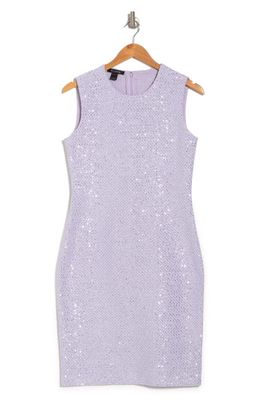 St. John Collection Sequin Tweed Knit Dress in Lilac/Silver