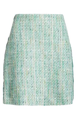 St. John Collection Side Tape Metallic Tweed Skirt in Jade Multi