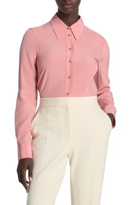 St. John Collection Silk Crêpe de Chine Button-Up Shirt in Rouge