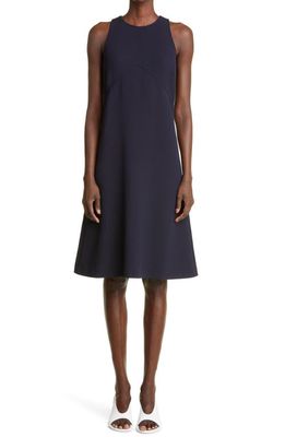 St. John Collection Sleeveless Stretch Crepe A-Line Dress in Navy