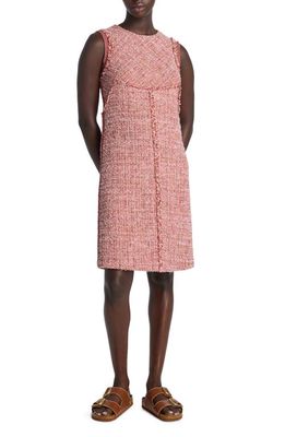 St. John Collection Sleeveless Tweed Sheath Dress in Petal Pink/Cranberry Multi