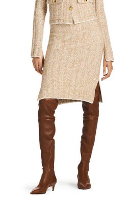 St. John Collection Slub Chevron Knit Pencil Skirt in Camel/Ivory Multi