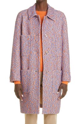 St. John Collection Slub Sparkle Knit Car Coat in Blue Orange