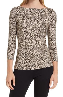 St. John Collection Snow Leopard Print Blouse in Stone/Black
