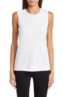 St. John Collection Snow Leopard Semisheer Jacquard Tank Top in White