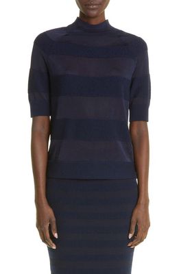 St. John Collection Stripe Mock Neck Rayon & Wool Sweater in Navy/Navy