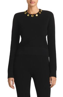 St. John Collection Stud Detail Piqué Knit Sweater in Black