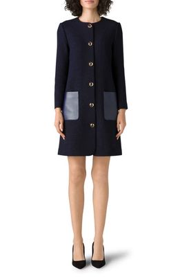 St. John Collection Textured Tweed Knit & Leather Jacket in Navy Multi