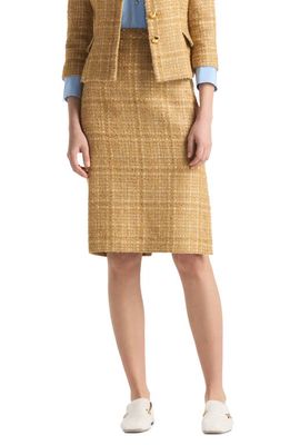 St. John Collection Tonal Tweed Side Slit Skirt in Tan Multi
