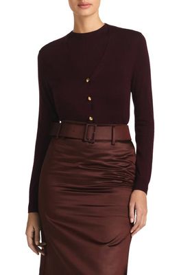 St. John Collection V-Neck Wool & Silk Cardigan in Aubergine