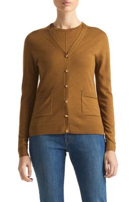 St. John Collection V-Neck Wool & Silk Cardigan in Brown