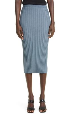 St. John Collection Vanisé Rib Midi Skirt in Blue Grey Multi