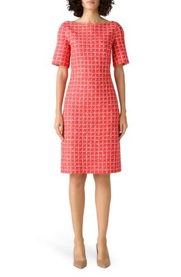 St. John Collection Windowpane Tweed Knit Dress in Red Multi