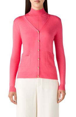 St. John Collection Wool & Silk Jersey Cardigan in Coral