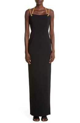 St. John Evening Chain Detail Milano Knit Gown in Black
