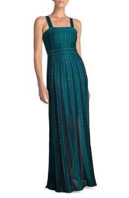 St. John Evening Crystal Embellished Mixed Knit Gown in Teal
