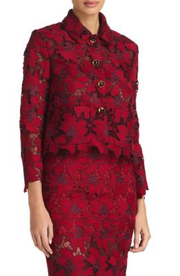 St. John Evening Floral Guipure Lace Jacket in Crimson/Mulberry